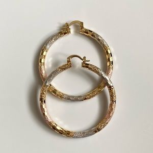 Plated Gold Engraved Design Hoop Earrings
